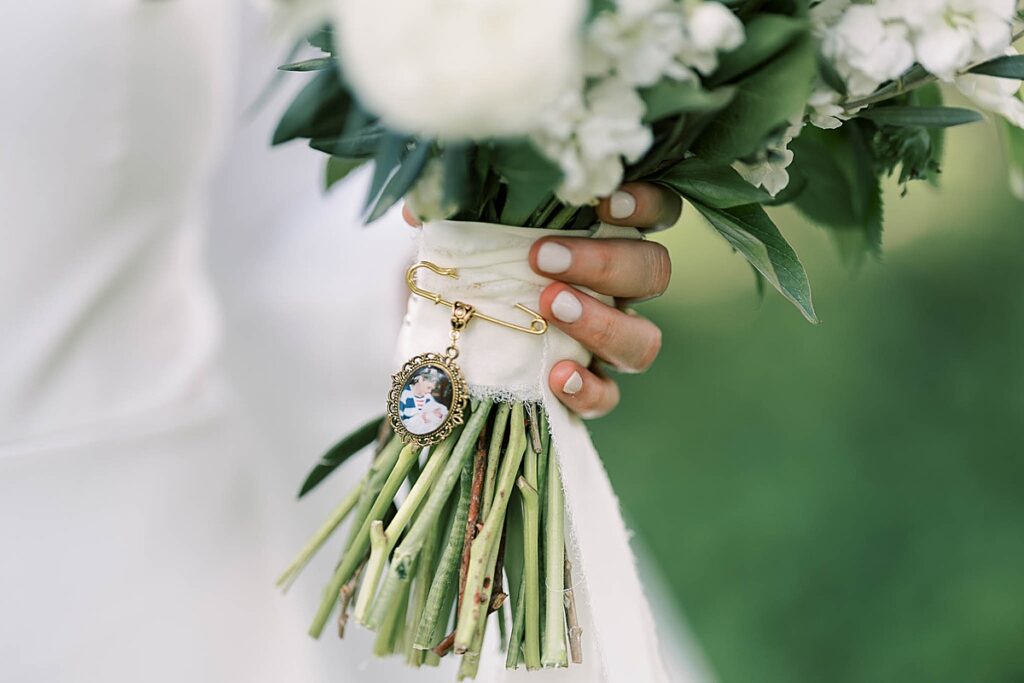 Locket on bridal bouquet