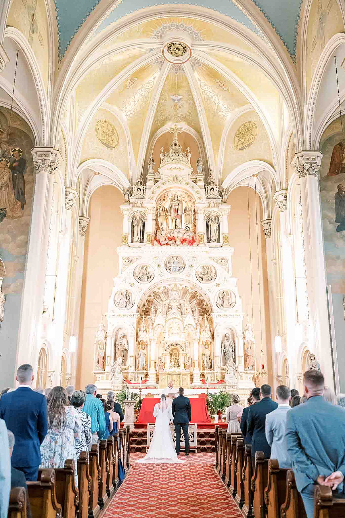 Bride and groom in St Michael Catholic Church in Old Town, Chicago, IL