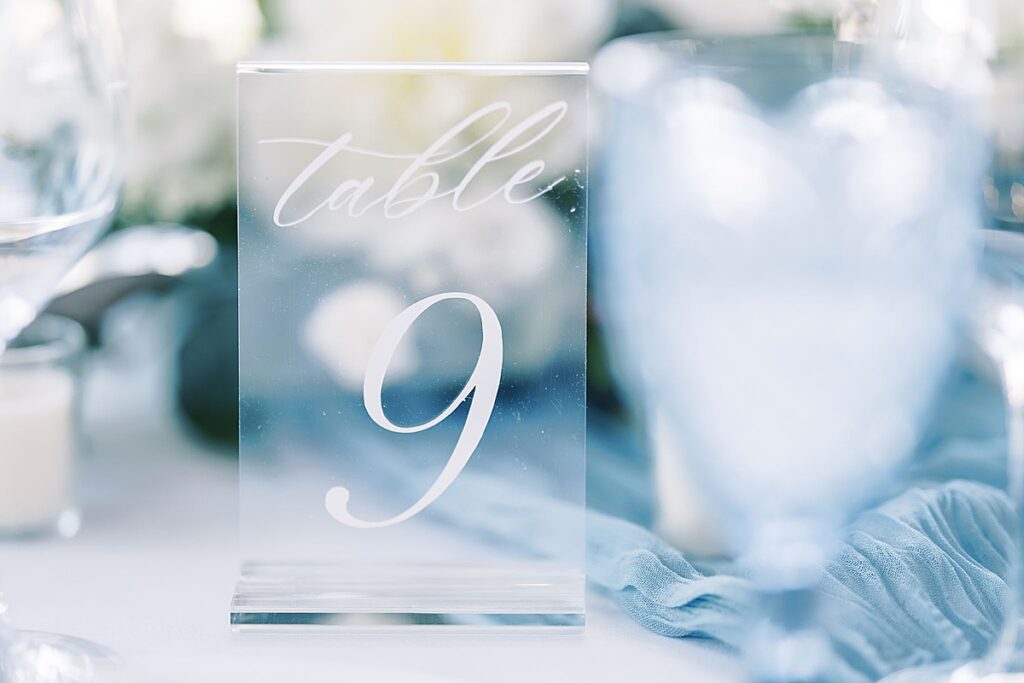 Clear wedding table number with number 9