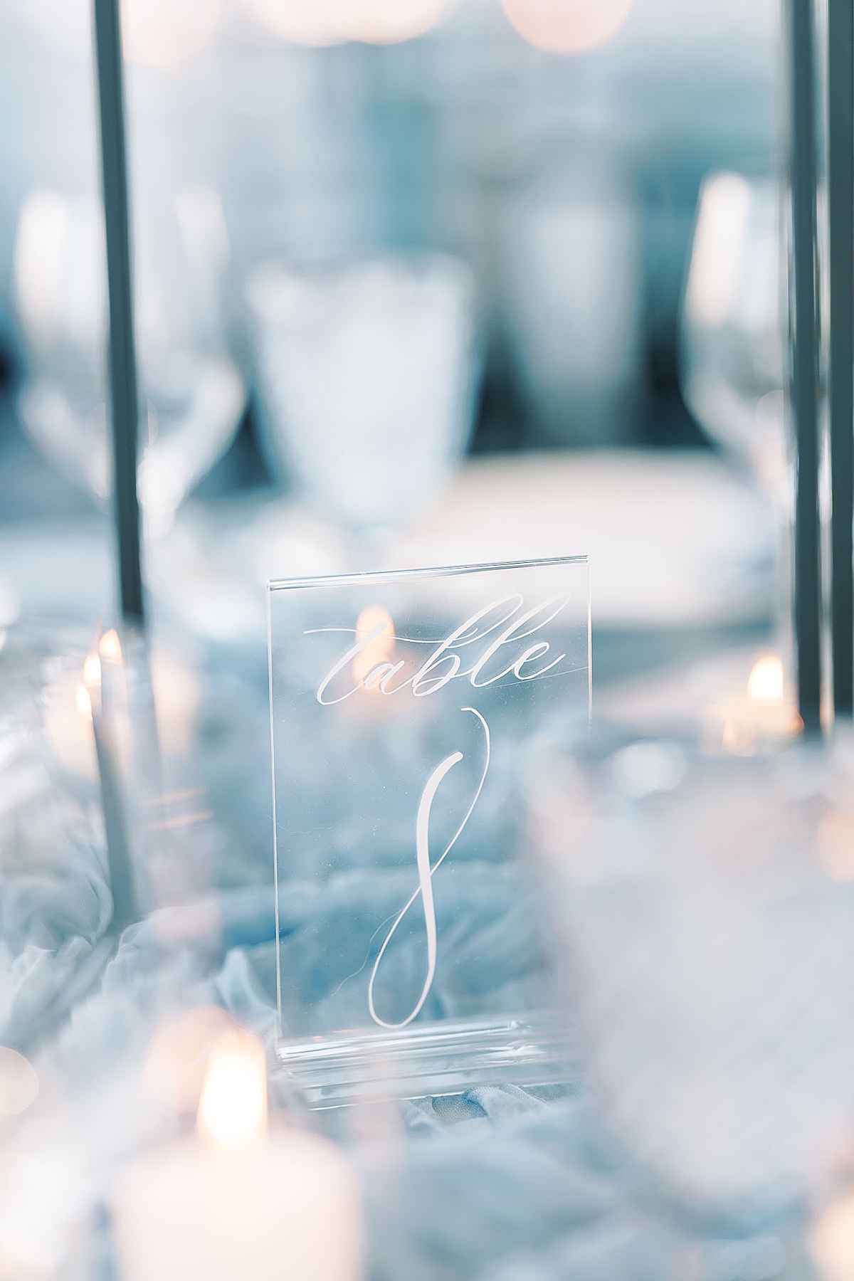 Clear acrylic table number with the number 8