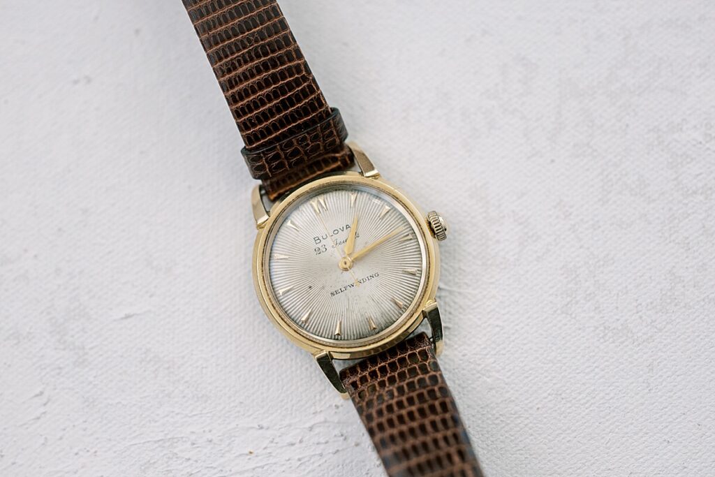 Bulova watch on gray background