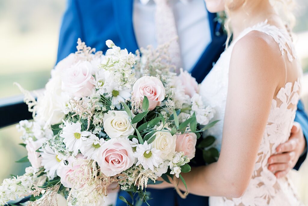 Pink, white and green wedding bouquet