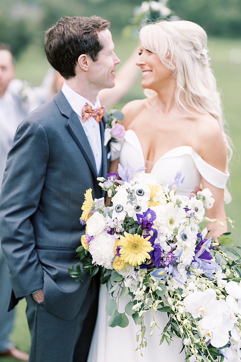 Purple and yellow wedding bouquet