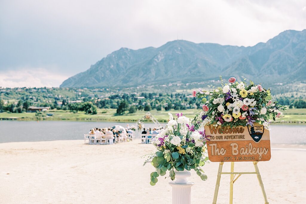 Wedding ceremony with welcome sign