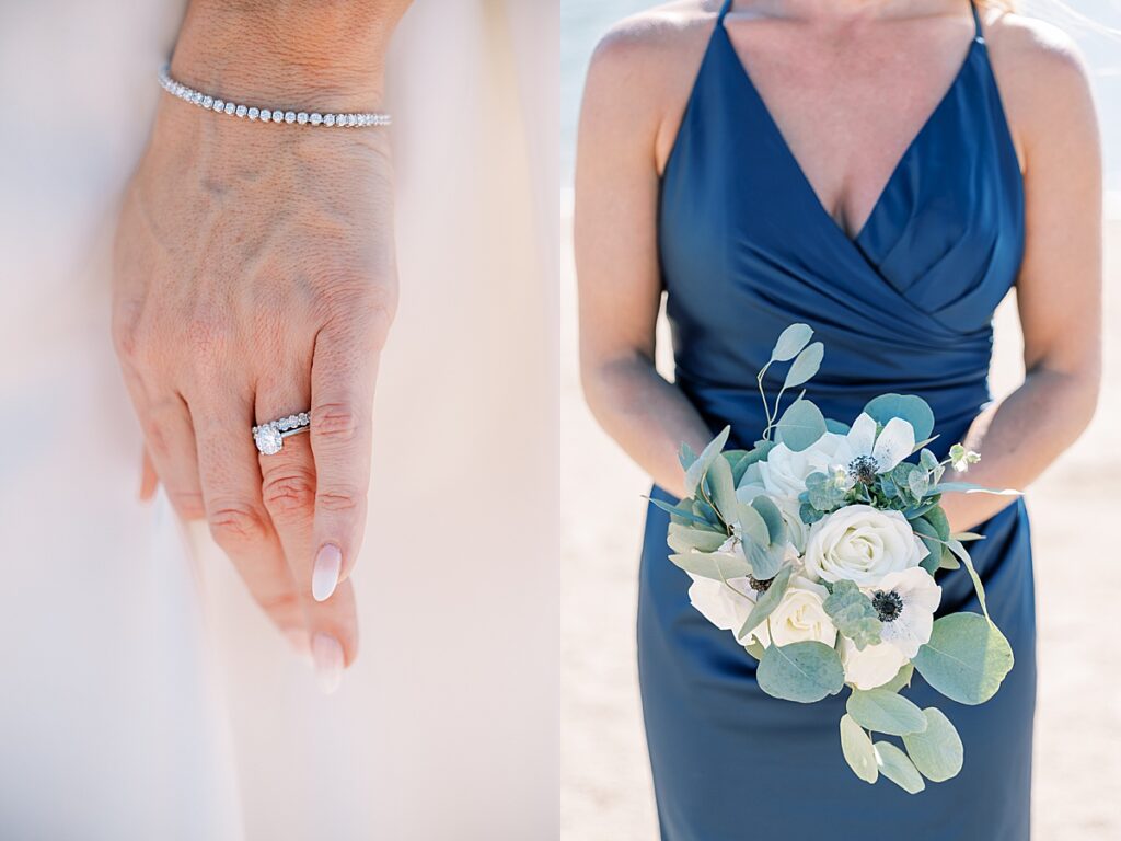 Blue and white wedding details