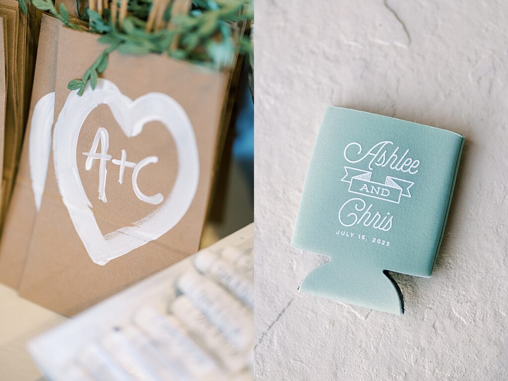 Wedding koozie and favor bag