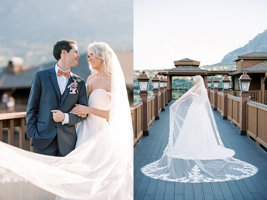 Bride wearing long veil