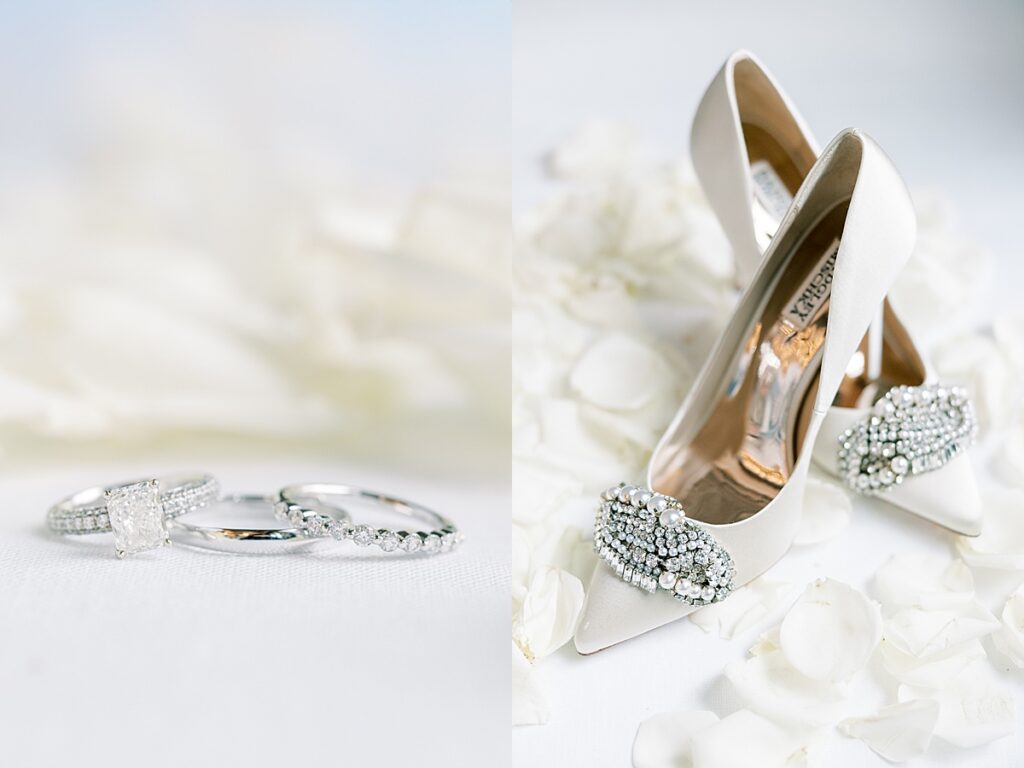 White badgley mischka wedding shoes and wedding rings