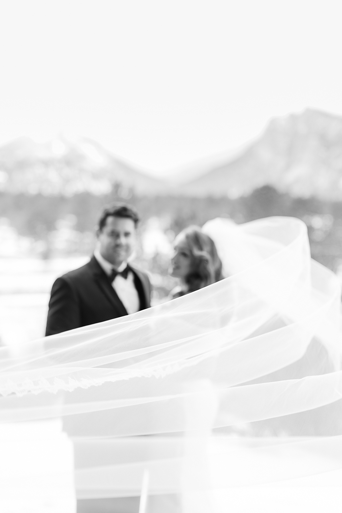 Bride and groom with veil