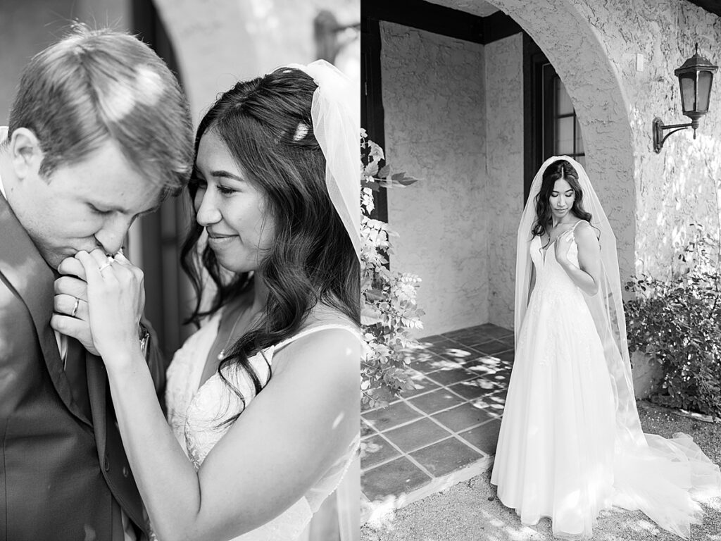 Black and white bridal portrait