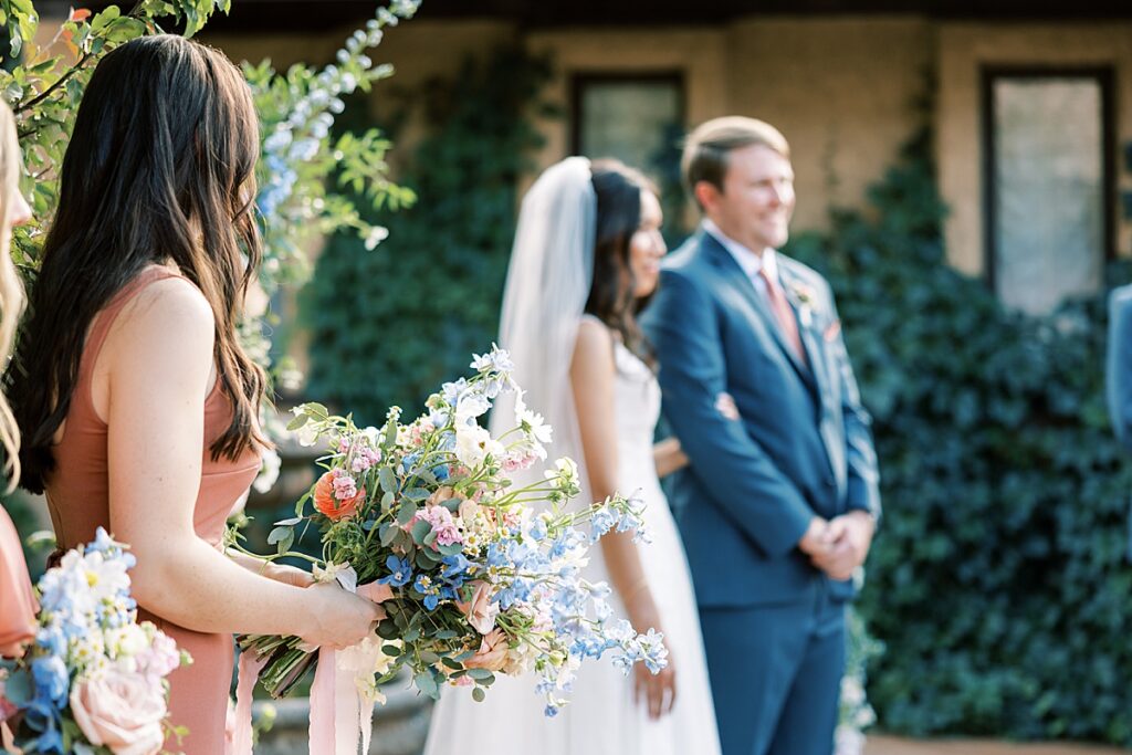 Bridal party bouquet during wedding ceremony