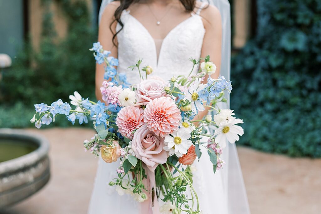 Pink and blue wedding bouquet