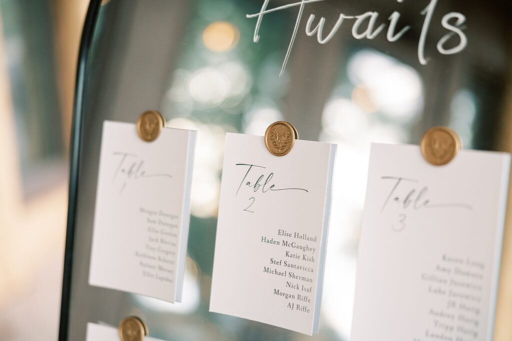 Wedding guest table numbers on mirror