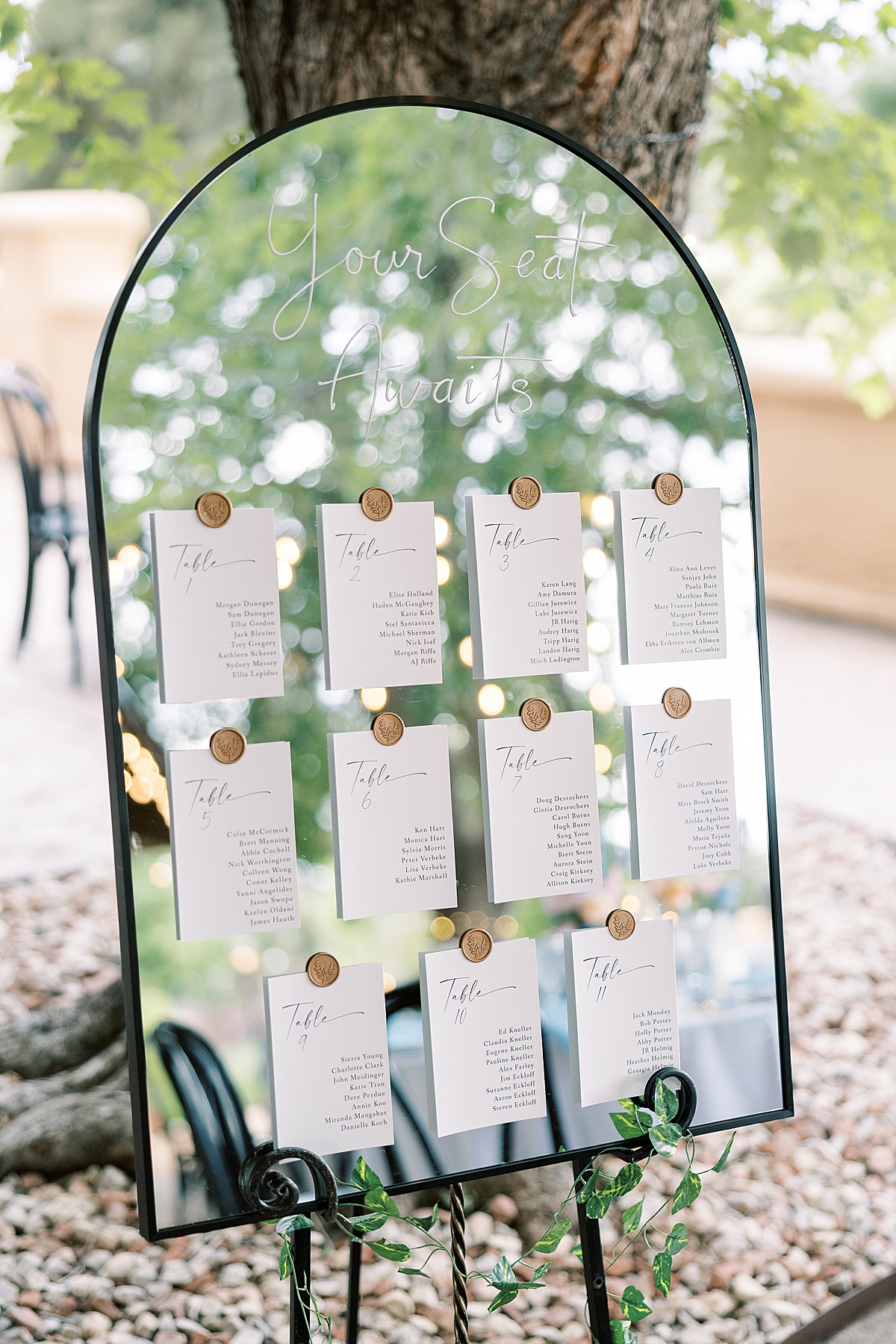 Wedding mirror seating chart