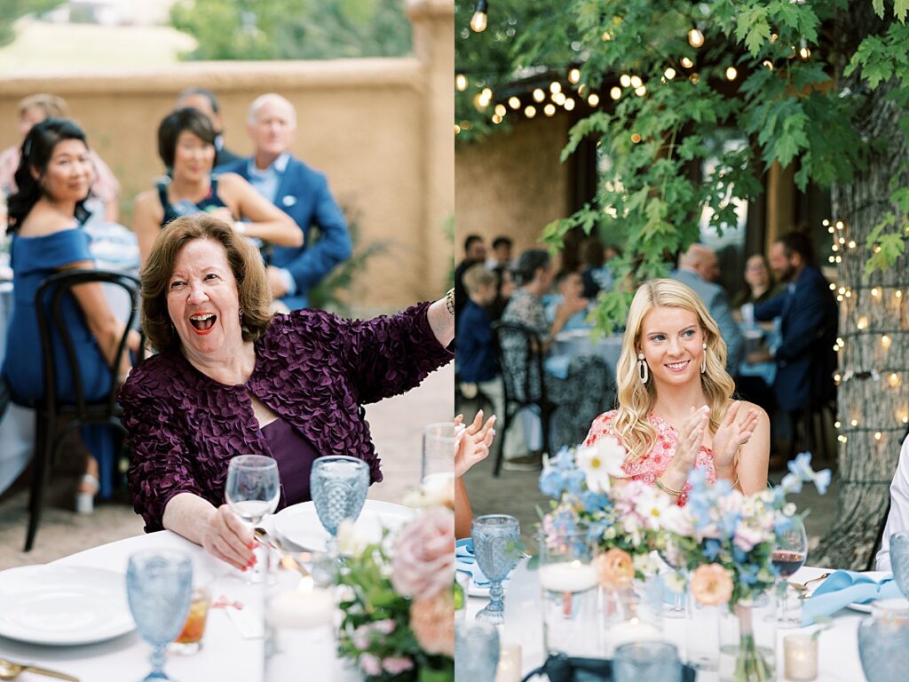 Guests clapping and cheering for bride and groom