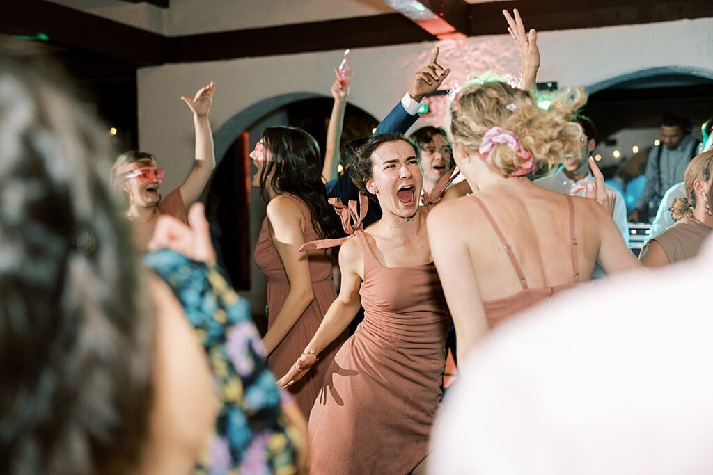 Wedding guests dancing