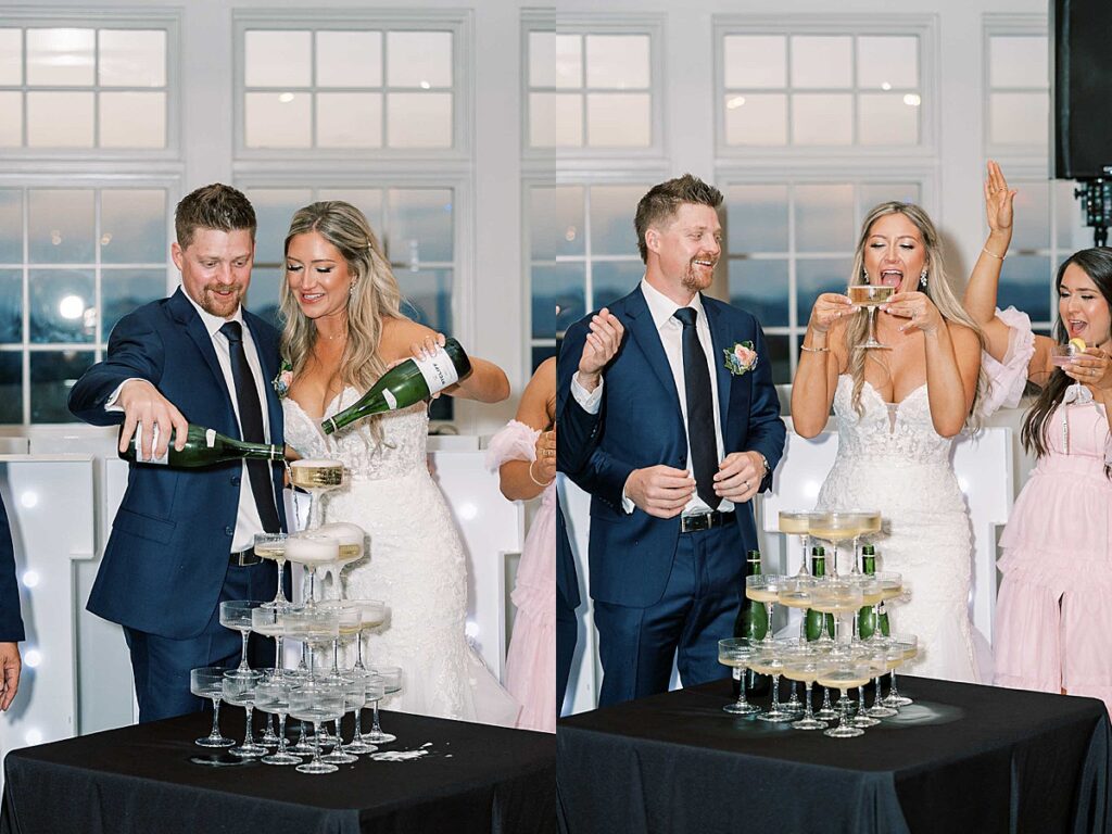 Champagne tower at wedding