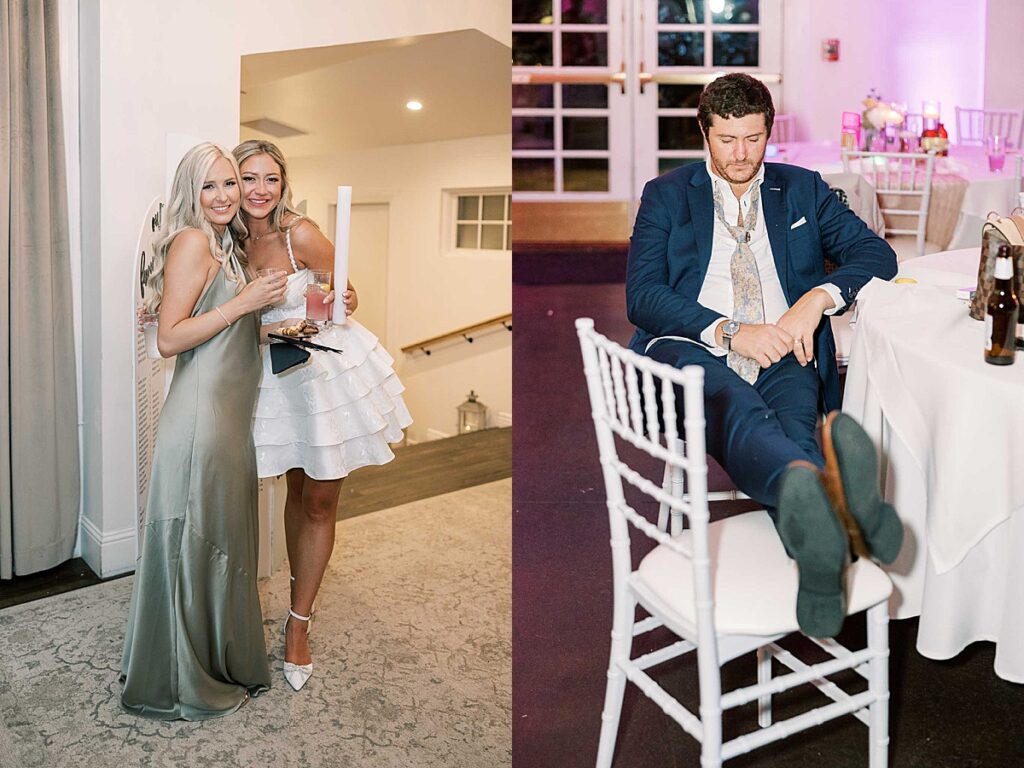 Wedding guest sleeping on chair